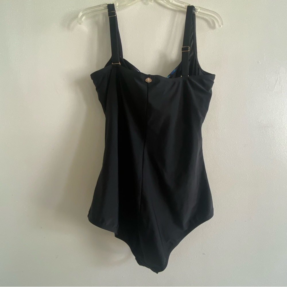 3/$25 IT FIGURES! One Piece Swimdress Black Blue Abstract 18 Tummy Thinner‎ - Picture 5 of 10